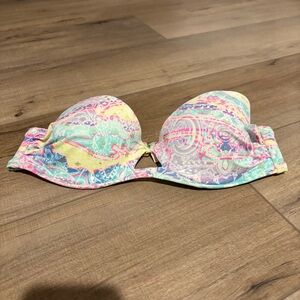 Victoria’s Secret Y2K Tie Dye Aztec Bandeau‎ Bikini Top Pink Blue Size 34B